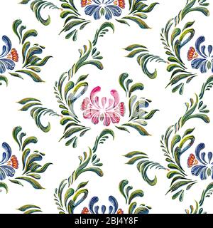 Foral-Muster. Ethnisches Blumenornament. Ukrainischer traditioneller Stil. Petrykiwka Kunst. Ukrainische Volkskunst Stockfoto