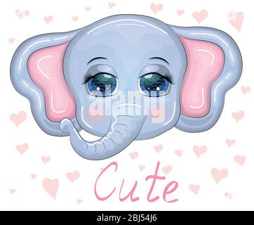 Elefantenkopf mit Blumenkranz. Flora und Fauna Konzept. Stock Vektor