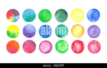 Bunte Aquarell-Design-Elemente. Kreise auf weißem Hintergrund isoliert Stockfoto