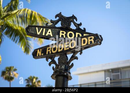 Rodeo Drive Straßenmarkierung im Beverly Hills Einkaufsviertel von Los Angeles Kalifornien USA Stockfoto