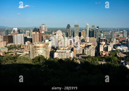 Skyline der Innenstadt vom Mount Royal in Montreal, Quebec, Kanada Stockfoto