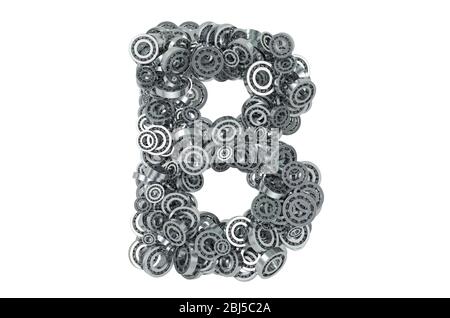 Buchstabe B aus Stahllagern, 3D-Rendering isoliert auf weißem Hintergrund Stockfoto