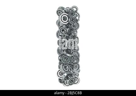 Buchstabe I aus Stahllagern, 3D-Rendering isoliert auf weißem Hintergrund Stockfoto