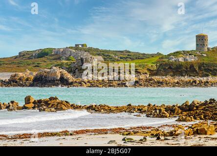 Ruinen der deutschen Wehranlage des 2. Weltkriegs an der Küste von Guernsey, Kanalinseln, Großbritannien Stockfoto