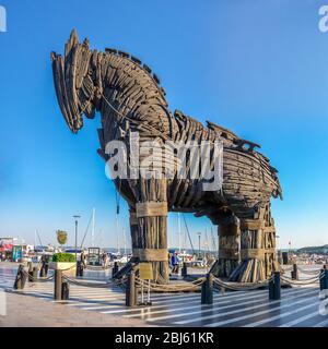 Canakkale, Türkei - 07.23.2019. Statue des Trojanischen Pferdes in Canakkale, Türkei, an einem Sommermorgen Stockfoto