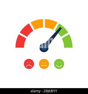 Kreative Vektordarstellung des Bewertungsmessgeräts für Kundenzufriedenheit. Verschiedene Emotionen Kunst Design von rot bis grün. Abstraktes Konzept Grafikelement Stock Vektor