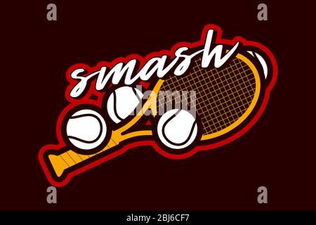 Professionelle Tennis-Sport-Typografie im Retro-Stil. Abbildung mit Tennisschläger und Kugelvektor-Sticker. Emblem im Vektordesign, Emblem und sportliches Templa Stock Vektor