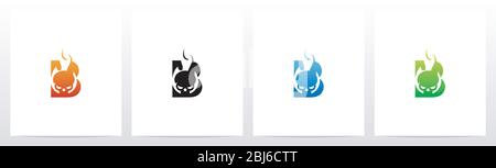 Flammender Schädel auf Buchstabe Logo Design B Stock Vektor