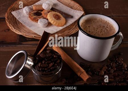 Der Kaffee in Mexiko ist einer der exquisitesten Freuden, nichts reicher als ein Cappuccino am Morgen, der Zimt wird eine besondere Note n geben Stockfoto