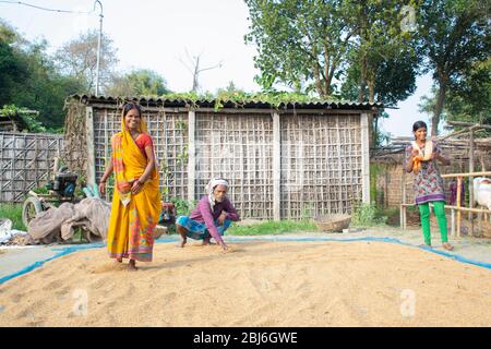 indian Farmer in der Landwirtschaft arbeitet mit der Familie Stockfoto