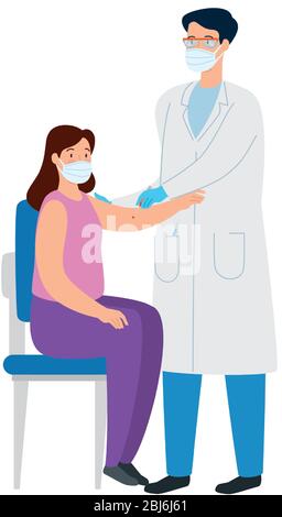 Arzt Impfung für Frau mit Gesichtsmaske Stock Vektor