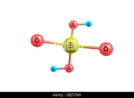 Schwefelsäure (Schwefelsäure) ist eine stark korrosive Mineralsäure mit der Summenformel H2SO4. Es ist ein stechend-ätherisches, farblos bis schleimig Stockfoto