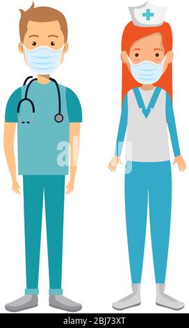 Krankenschwester mit Notarzt mit isoliertem Gesichtssymbol Stock Vektor