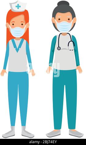 Krankenschwester mit Sanitäterin mit Gesichtsmaske isoliert Symbol Stock Vektor