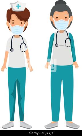 Krankenschwester mit Sanitäterin mit Gesichtsmaske isoliert Symbol Stock Vektor