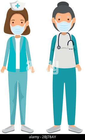 Krankenschwester mit Sanitäterin mit Gesichtsmaske isoliert Symbol Stock Vektor