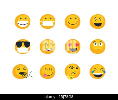 Emojis Gesichter flach Stil Symbol Set-Design, Cartoon Ausdruck Emoticon und Social Media Thema Vektor-Illustration Stock Vektor