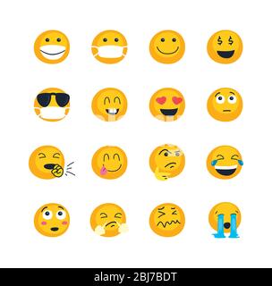 Emojis Gesichter flach Stil Symbol Set-Design, Cartoon Ausdruck Emoticon und Social Media Thema Vektor-Illustration Stock Vektor