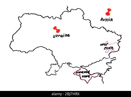 Karte der Ukraine und Russland - territoriale Streitkonzept Stockfoto