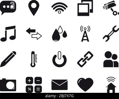 Sprechblase und Smartphone App Tasten Symbol über weißem Hintergrund, Silhouette Stil, Vektor-Illustration eingestellt Stock Vektor