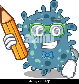 Eine braunes Student rickettsia Cartoon-Figur mit Bleistift und Brille Stock Vektor