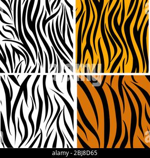 Set aus 4 gestreiften Zebra-Nahtloses Muster Stock Vektor