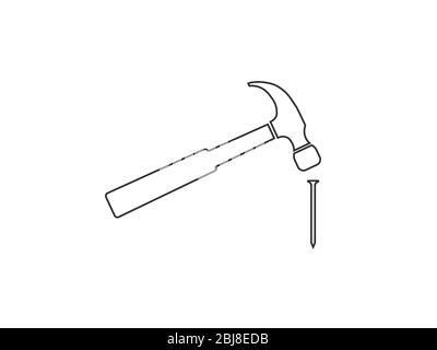 Hammer, Nagel-Symbol. Vektorgrafik, flaches Design. Stock Vektor