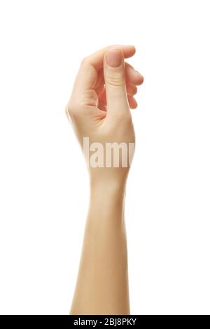 Weibliche Hand auf weißem Hintergrund Stockfoto
