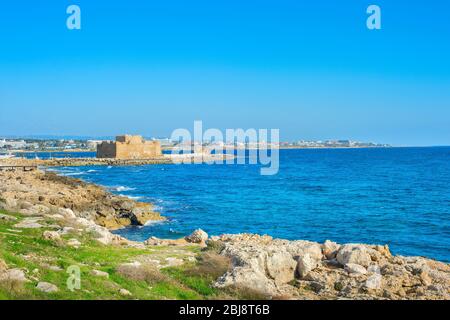 Blick auf die Burg von Paphos. Paphos, Zypern Stockfoto
