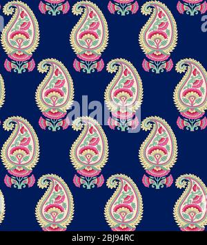 Nahtlose indische Paisley mit blauem Hintergrund Stockfoto