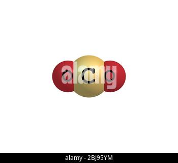 Kohlendioxid (CO2) ist eine natürlich vorkommende chemische Verbindung, die aus 2 Sauerstoffatomen besteht, die jeweils kovalent doppelt mit einem einzigen Kohlenstoffatom verbunden sind. Ich Stockfoto