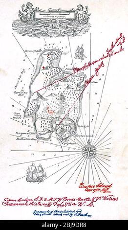 TREASURE ISLAND 1883 Buch von Robert Louis Stevenson mit Karte Stockfoto