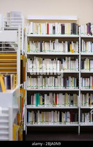 Moderne Bibliothek. Bücherregale voller Bücher Stockfoto