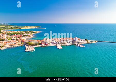 Stadt Umag historische Küste Architektur Blick von oben, Archipel der Region Istrien, Kroatien Stockfoto