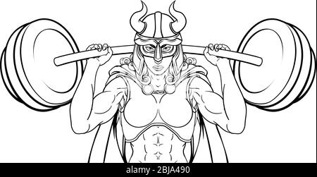 Viking Warrior Frau Gewichtheber Hebe Barbell Stock Vektor