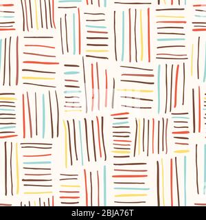 Hand gezeichnet Bunte Korb Weave Vektor Nahtloses Muster auf Creme Ton Hintergrund Stock Vektor