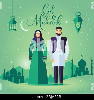 Vektor-Illustration der muslimischen Angebot namaaz für Eid. Ramadan Kareem Hintergrund mit Menschen. Stock Vektor
