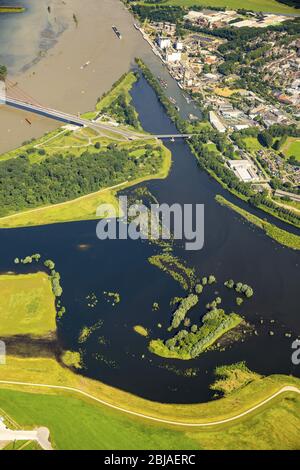 Landschaften des neu gestalteten Lippenöffnungsraumes im Flusslauf des Rheins in Wesel, 23.06.2016, Luftaufnahme, Deutschland, Nordrhein-Westfalen, Ruhrgebiet, Wesel Stockfoto