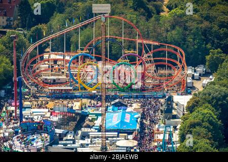 Kirmes 2019 in Herne, Olympia-Looping, 08/04/2019, Luftaufnahme, Deutschland, Nordrhein-Westfalen, Ruhrgebiet, Herne Stockfoto