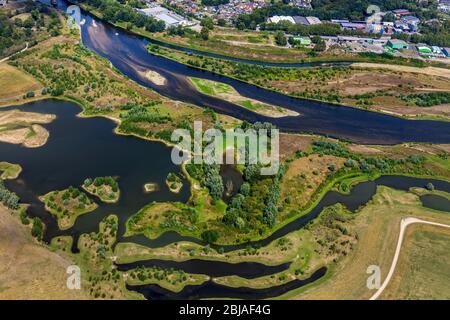 Renaturated Mund der Lippe im Rhein, 01.04.2019, Luftaufnahme, Deutschland, Nordrhein-Westfalen, Ruhrgebiet, Wesel Stockfoto