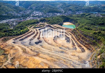 Steinbruch Hohenlimburg der Kalkwerke GmbH Hohenlimburg, Erweiterung aera, 08/04/2019, Luftaufnahme, Deutschland, Nordrhein-Westfalen, Hagen-Hohenlimburg Stockfoto