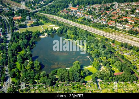 , Nordparkteich in Gladbeck, 19.07.2016, Luftaufnahme, Deutschland, Nordrhein-Westfalen, Ruhrgebiet, Gladbeck Stockfoto