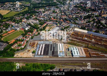 , Rangierbahnhof und Güterbahnhof im Westen der Innenstadt von Witten, 19.07.2016, Luftaufnahme, Deutschland, Nordrhein-Westfalen, Ruhrgebiet, Witten Stockfoto