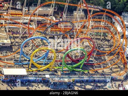 Kirmes 2019 in Herne, Olympia-Looping, 08/04/2019, Luftaufnahme, Deutschland, Nordrhein-Westfalen, Ruhrgebiet, Herne Stockfoto