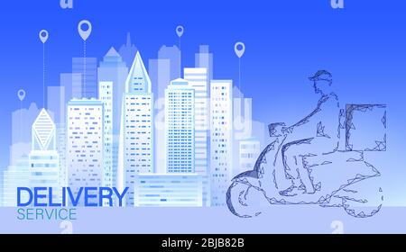 Roller City Lieferbox. Gehen Straße Licht Lebensmittel Versand Mobile App bestellen. Paket Quarantäne Thermal Tasche Rucksack Abendessen Mahlzeit. Schnelle Lieferung Stock Vektor