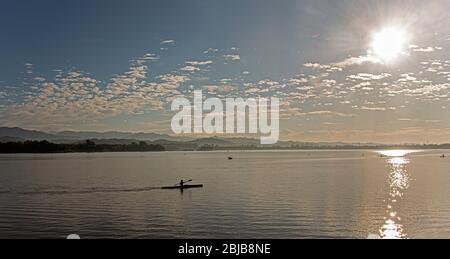 Am frühen Morgen Kanufahren Sukhna Lake Chandigarh Punjab Indien Stockfoto