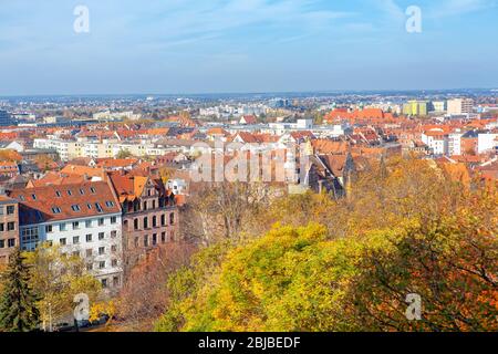 Nürnberger Stadtdächer in einem Panoramablick Stockfoto