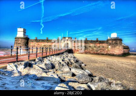 Stadt Wallasey, England. Künstlerische Ansicht von Fort Perch Rock an der Mündung des Flusses Mersey Estuary. Stockfoto