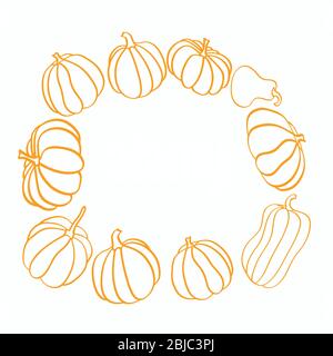 Satz von verschiedenen Kürbissen, Illustration isoliert auf weißem Hintergrund Stock Vektor