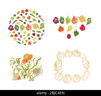 Vektor-Blumenset. Herbst Kollektion mit Kürbissen Stock Vektor